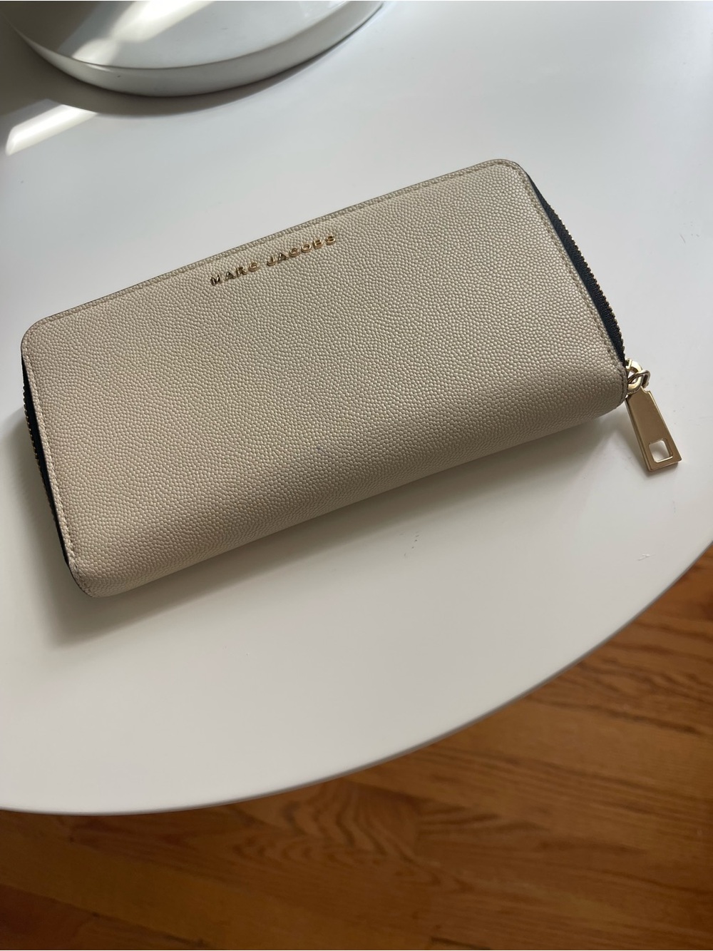 Marc Jacobs Ivory Textured Zip Wallet with Gold Hardware